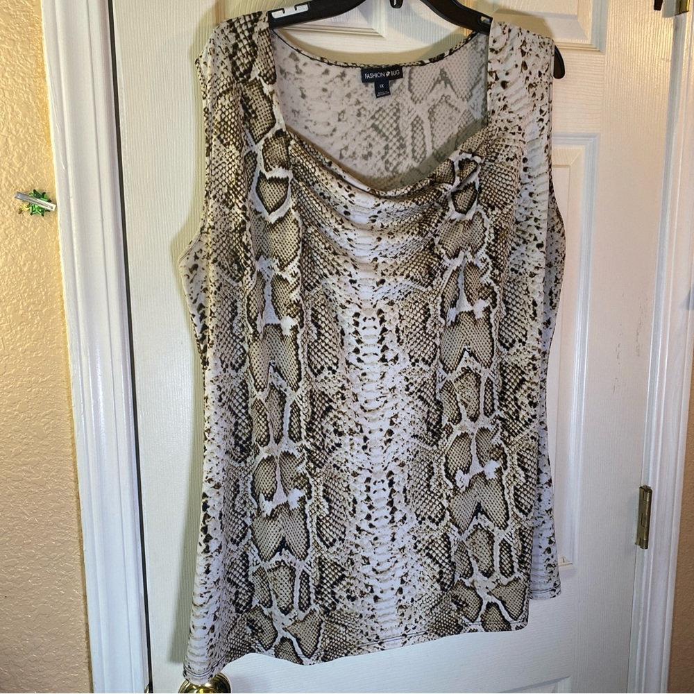 Fashion Bug Women Plus 1X Tank Top Blouse Shirt Animal Print Snake Sleeveless